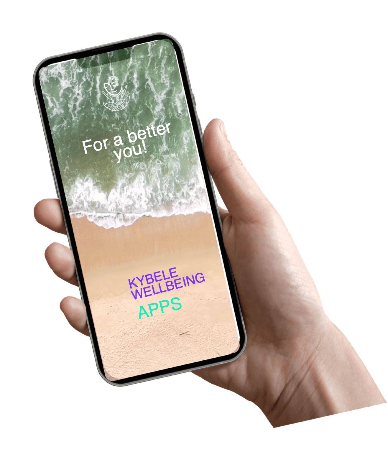 Kybele Wellbeing App uygulama ekranı, elde tutulan telefon